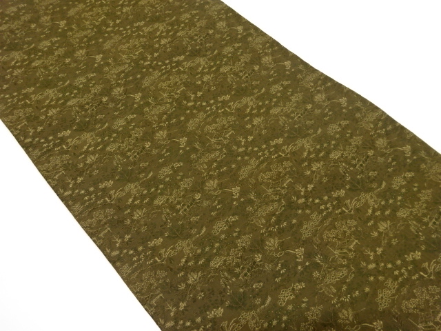 アンティーク　屋敷に花鳥模様織り出し丸帯（材料）